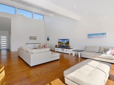 Plenty of living room space under high ceilings