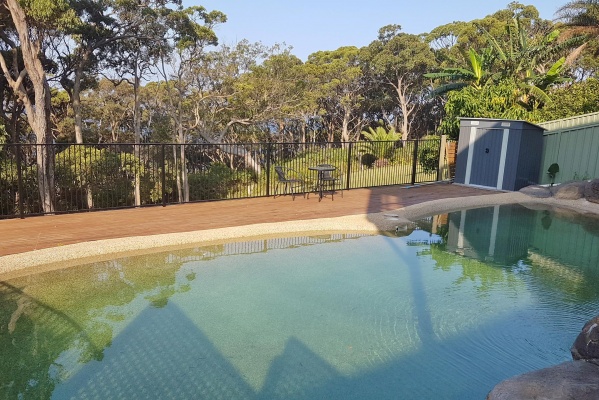 Private pool has view of bushland